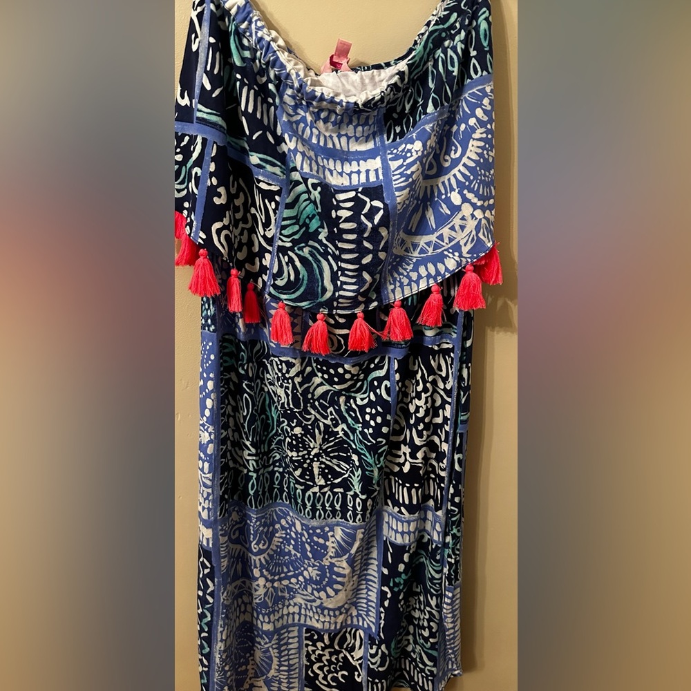 Lilly Pulitzer Blue and White Maxi Dress with Pink Accents